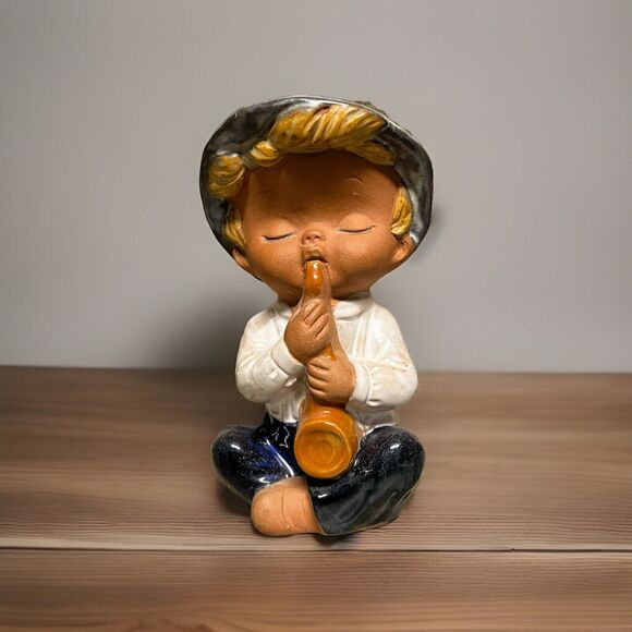 ROYAL SEALY MUSICIAN SET 2 BOY GIRL TERRACOTTA POTTERY Flute Accordion FIGURINES - Picture 7 of 10